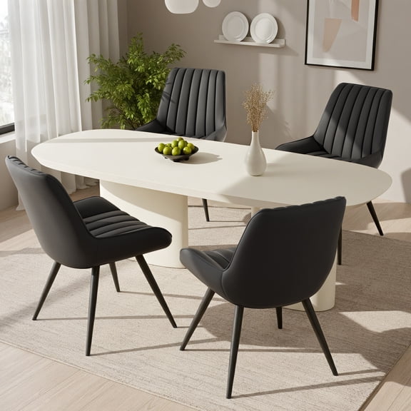 Daluvenix Modern Dining Chairs Set of 4, Upholstered Fabric Comfy Kitchen Dining Chairs with Metal Legs & Thick Cushions for Dining Living Room, Black