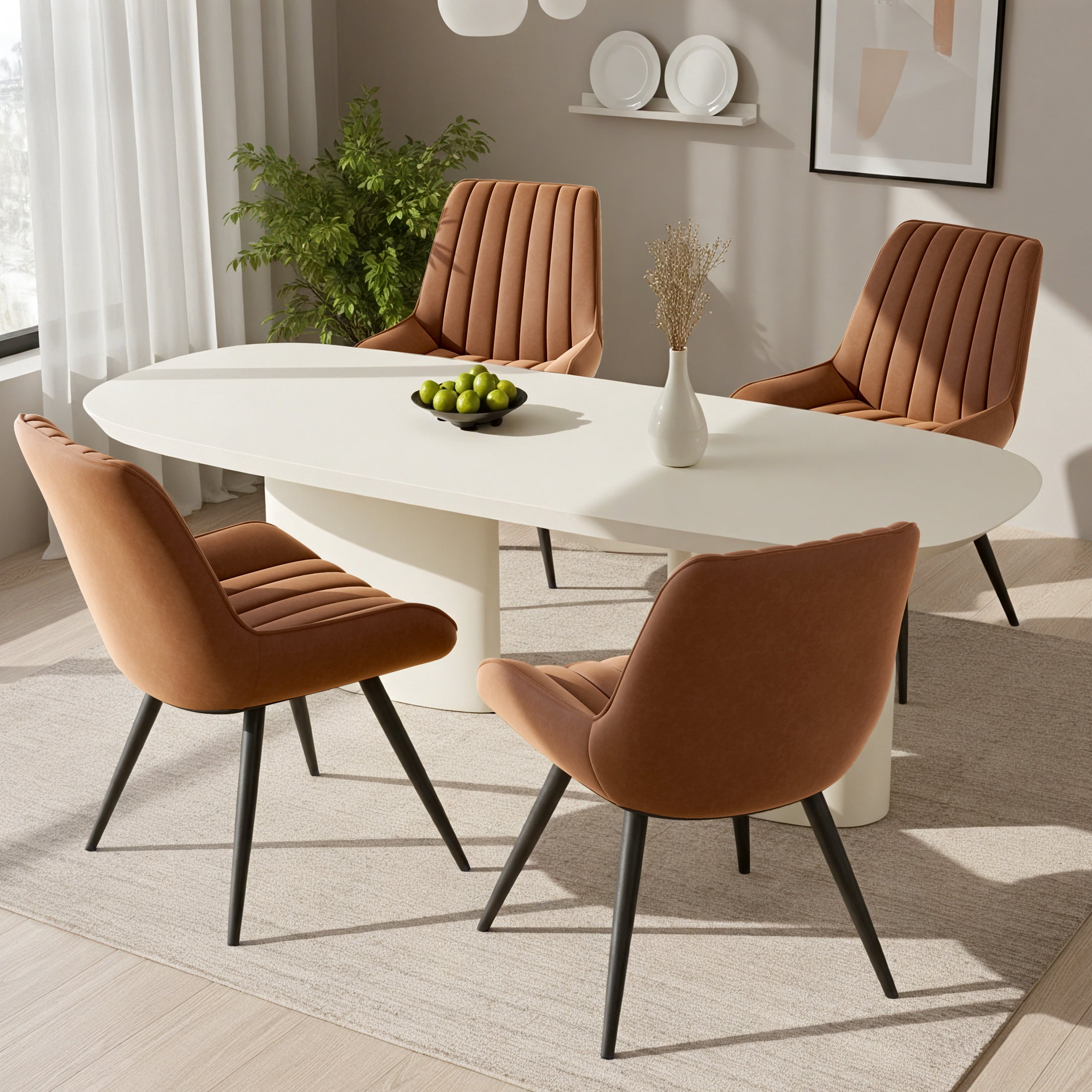 Daluvenix Modern Dining Chairs Set of 4, Upholstered Fabric Comfy Kitchen Dining Chairs with Metal Legs & Thick Cushions for Dining Living Room, Brown
