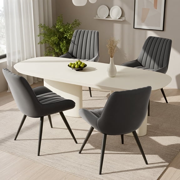 Daluvenix Modern Dining Chairs Set of 4, Upholstered Fabric Comfy Kitchen Dining Chairs with Metal Legs & Thick Cushions for Dining Living Room, Dark Gray