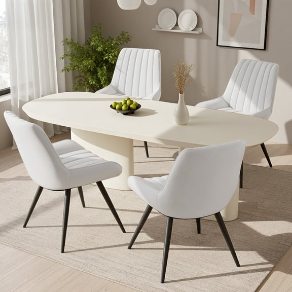 Daluvenix Modern Dining Chairs Set of 4, Upholstered Fabric Comfy Kitchen Dining Chairs with Metal Legs & Thick Cushions for Dining Living Room, White