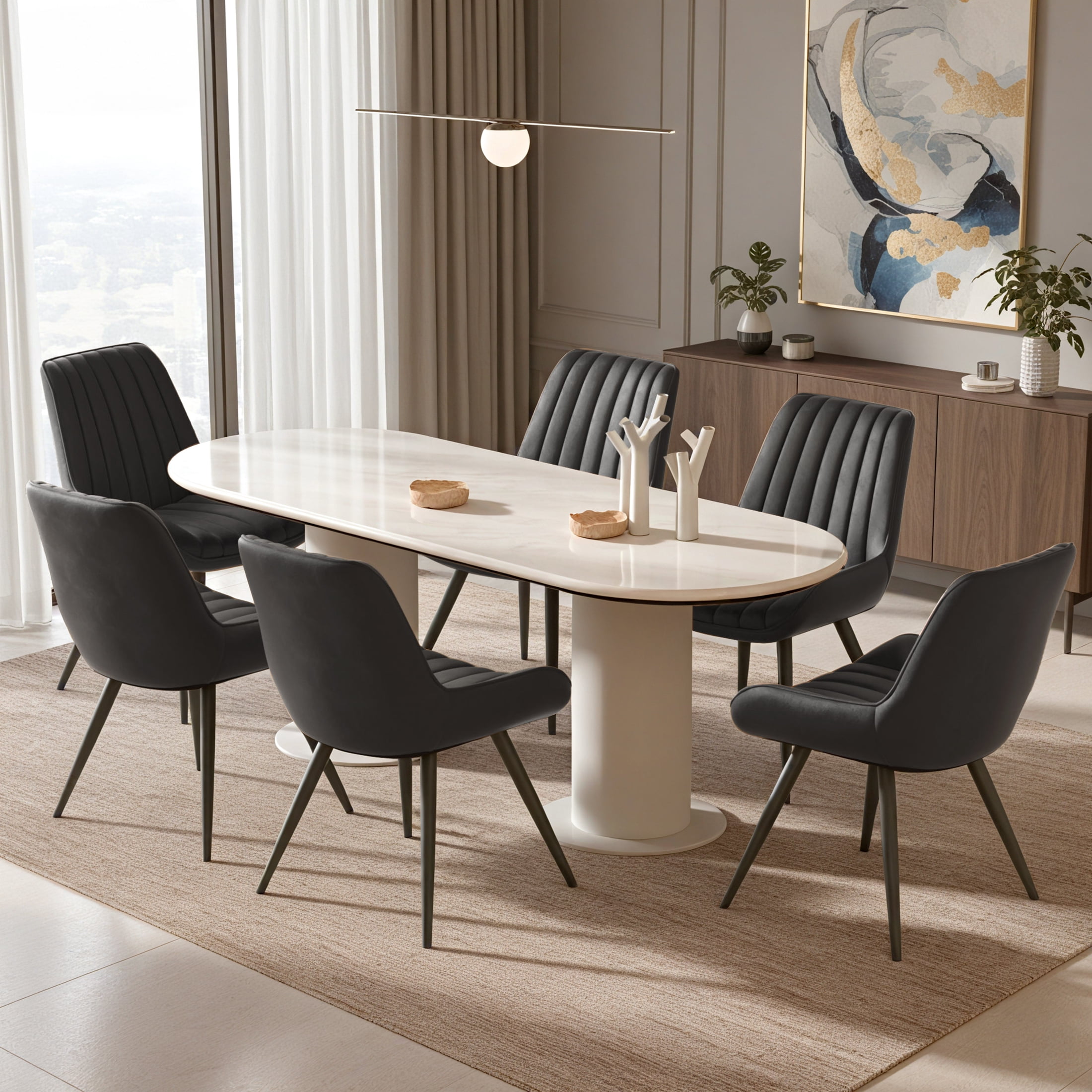 Daluvenix Modern Dining Chairs Set of 6, Upholstered Fabric Comfy Kitchen Dining Chairs with Metal Legs & Thick Cushions for Dining Living Room, Black