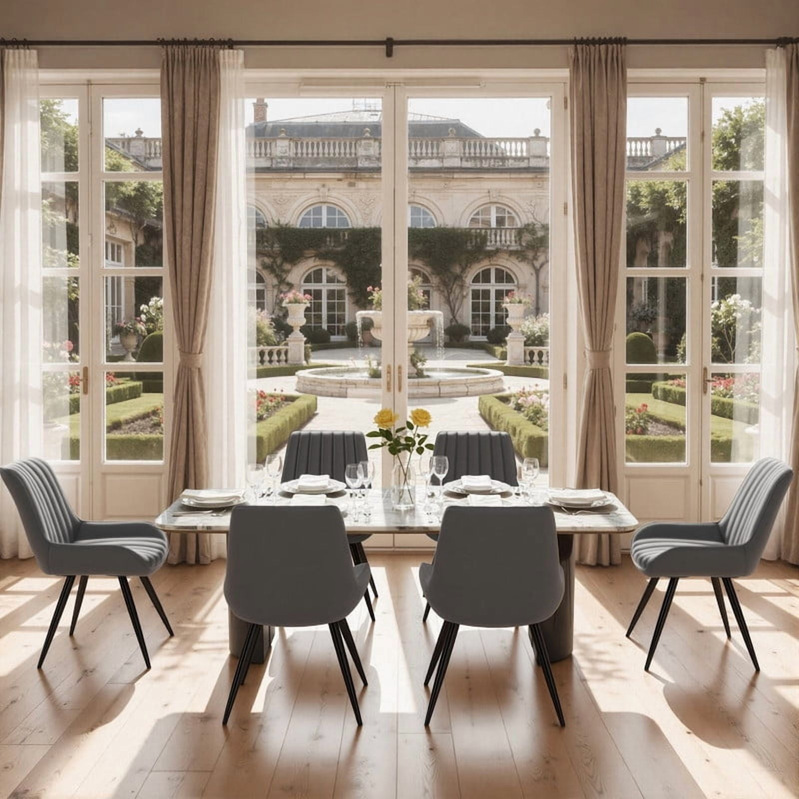 Daluvenix Modern Dining Chairs Set of 6, Upholstered Fabric Comfy Kitchen Dining Chairs with Metal Legs & Thick Cushions for Dining Living Room, Dark Gray