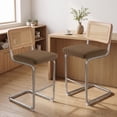 thumbnail image 1 of Daluvenix Natural Rattan Bar Stools Set of 2 with Cane Back, Mid Century Modern Kitchen Counter Height BarStools, Dining Room Upholstery Boho Microvelvet Seat Bar Chairs, 1 of 8