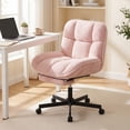 thumbnail image 1 of Daluvenix Office Chair, Ergonomic Extra Wide Big Desk Chair with Retractable Footrest, Height Adjustable Swivel Teddy Fleece Mid Back Home Chair with Wheels, Pink, 1 of 11