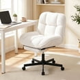 thumbnail image 1 of Daluvenix Office Chair, Ergonomic Extra Wide Big Desk Chair with Retractable Footrest, Height Adjustable Swivel Teddy Fleece Mid Back Home Chair with Wheels, White, 1 of 11