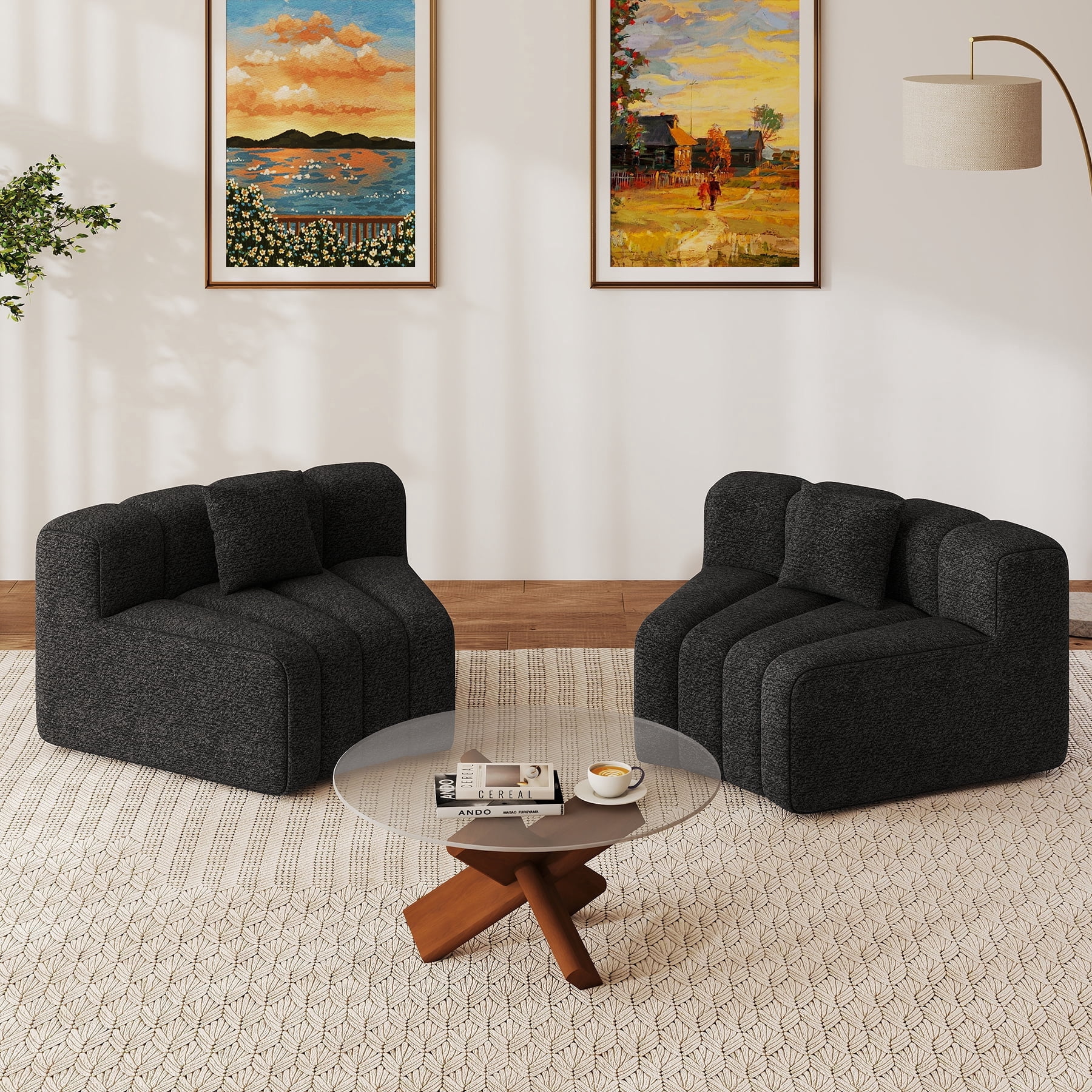 Modular Rounded Couches Daluvenix Round Curved Sofa 2PCS 1/8 Round Modular Sectional Sofa 2 ...