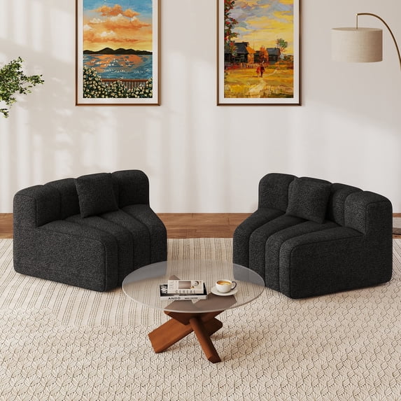 Daluvenix Round Curved Sofa 2PCS 1/8 Round Modular Sectional Sofa 2 Seater Modern Convertible Velvet Boneless Couches for Living Room