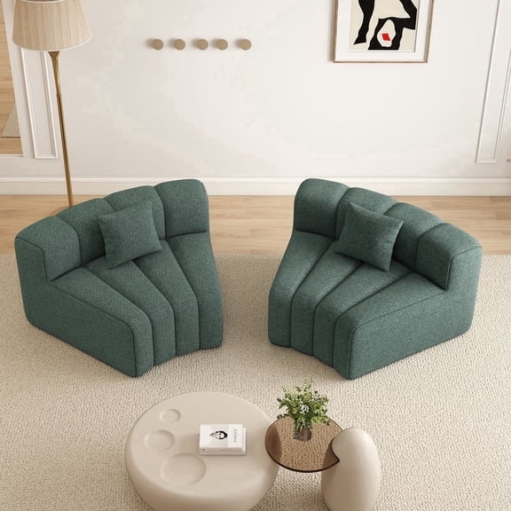 Daluvenix Round Curved Sofa, Round Modular Sectional Sofas, 2 SeaterVelvet Boneless Couches for Living Room, 2PCS, Green