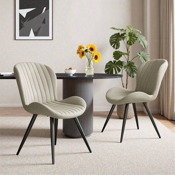 Daluvenix Modern Dining Chairs Set of 2 Upholstered Comfy Fabric Kitchen & Dining Room Chairs with Metal Legs & Thick Cushions for Living Room, Beige