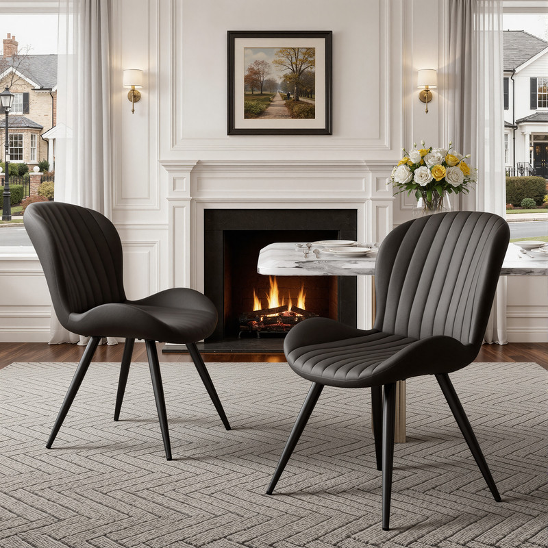 Daluvenix Modern Dining Chairs Set of 2 Upholstered Comfy Fabric Kitchen & Dining Room Chairs with Metal Legs & Thick Cushions for Living Room, Black