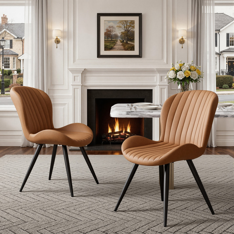 Daluvenix Modern Dining Chairs Set of 2 Upholstered Comfy Fabric Kitchen & Dining Room Chairs with Metal Legs & Thick Cushions for Living Room, Brown