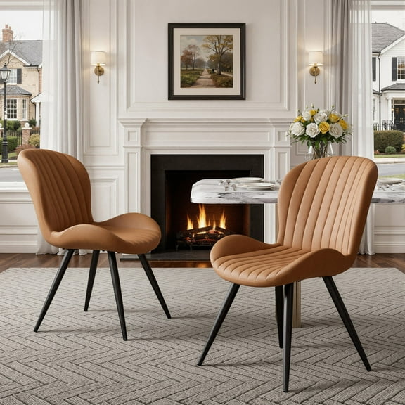 Daluvenix Modern Dining Chairs Set of 2 Upholstered Comfy Fabric Kitchen & Dining Room Chairs with Metal Legs & Thick Cushions for Living Room, Brown