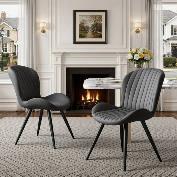 Daluvenix Modern Dining Chairs Set of 2 Upholstered Comfy Fabric Kitchen & Dining Room Chairs with Metal Legs & Thick Cushions for Living Room, Dark Grey
