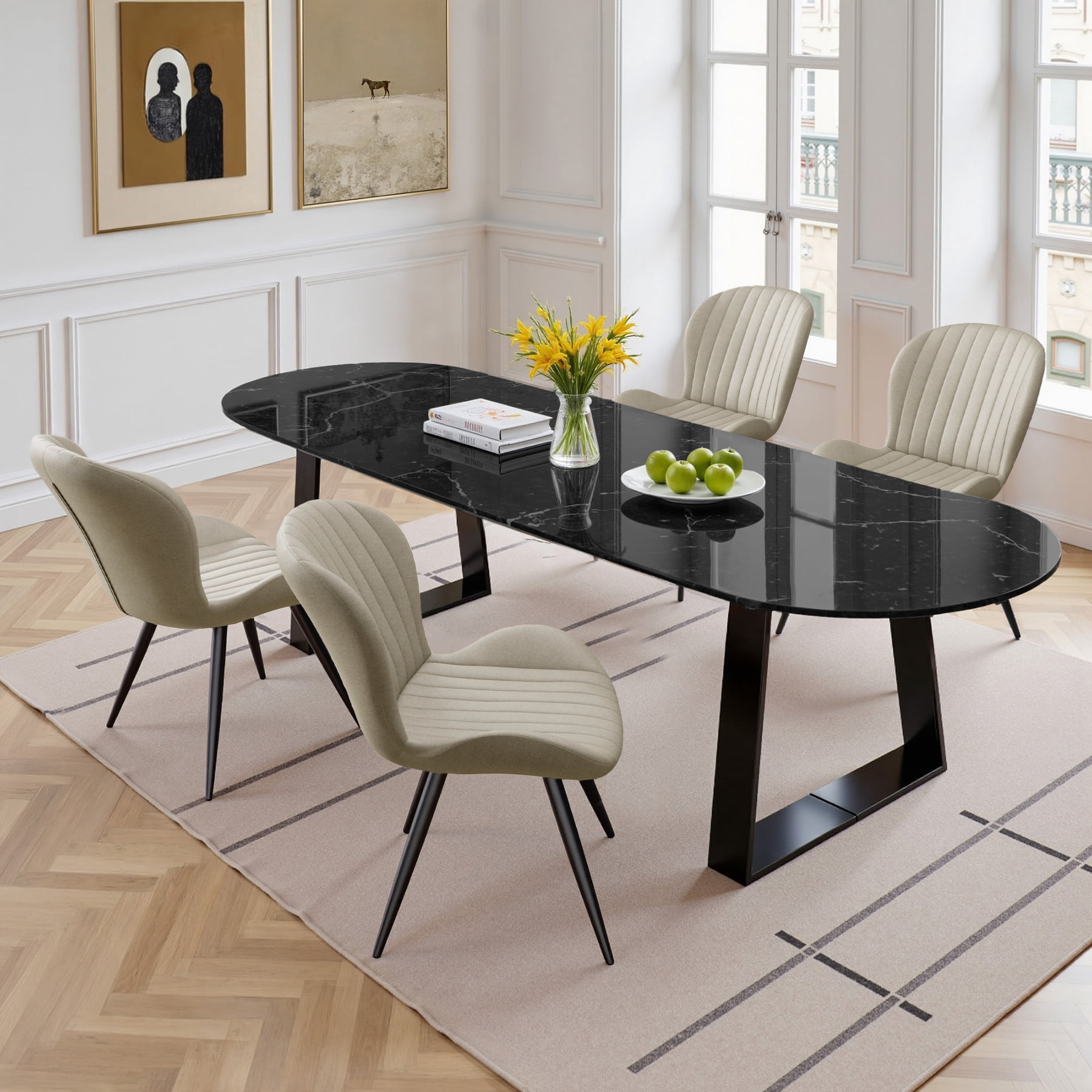 Daluvenix Modern Dining Chairs Set of 4 Upholstered Comfy Fabric Kitchen & Dining Room Chairs with Metal Legs & Thick Cushions for Living Room, Beige