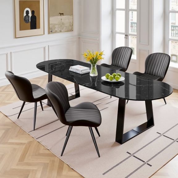 Daluvenix Modern Dining Chairs Set of 4 Upholstered Comfy Fabric Kitchen & Dining Room Chairs with Metal Legs & Thick Cushions for Living Room, Black
