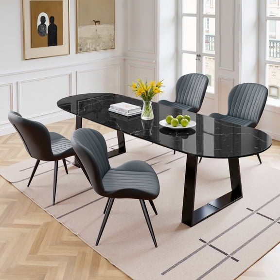 Daluvenix Modern Dining Chairs Set of 4 Upholstered Comfy Fabric Kitchen & Dining Room Chairs with Metal Legs & Thick Cushions for Living Room, Dark Grey