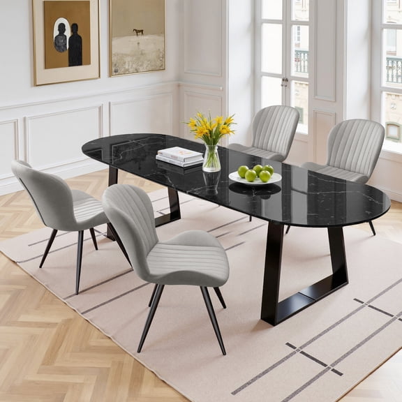 Daluvenix Modern Dining Chairs Set of 4 Upholstered Comfy Fabric Kitchen & Dining Room Chairs with Metal Legs & Thick Cushions for Living Room, Grey