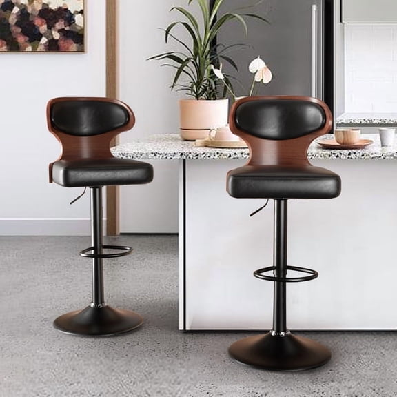 Daluvenix Set of 2 Wooden Swivel Bar Stool with Backrest, Counter Height Bar Chair for Kitchen & Dining Area, Black
