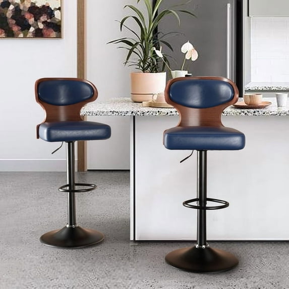 Daluvenix Set of 2 Wooden Swivel Bar Stool with Backrest, Counter Height Bar Chair for Kitchen & Dining Area, Blue