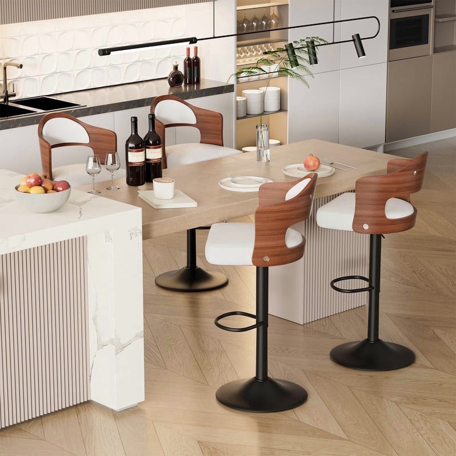 Daluvenix Swivel Bar Stools Set of 4, Wooden Kitchen Bar Chairs with Back, PU Leather Counter Height Barstools for Kitchen Island, White