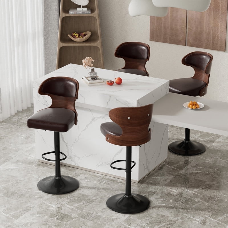 Daluvenix Set of 4 Wooden Swivel Bar Stool with Backrest, Counter Height Bar Chair for Kitchen & Dining Area, Black