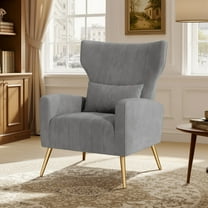 Daluvenix Velvet Accent Chair for Living Room, Modern Arm Chair with Pillow, Single Sofa Lounge Chair for Bedroom & Reading Room, Grey