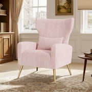 Daluvenix Velvet Accent Chair for Living Room, Modern Arm Chair with Pillow, Single Sofa Lounge Chair for Bedroom & Reading Room, Pink