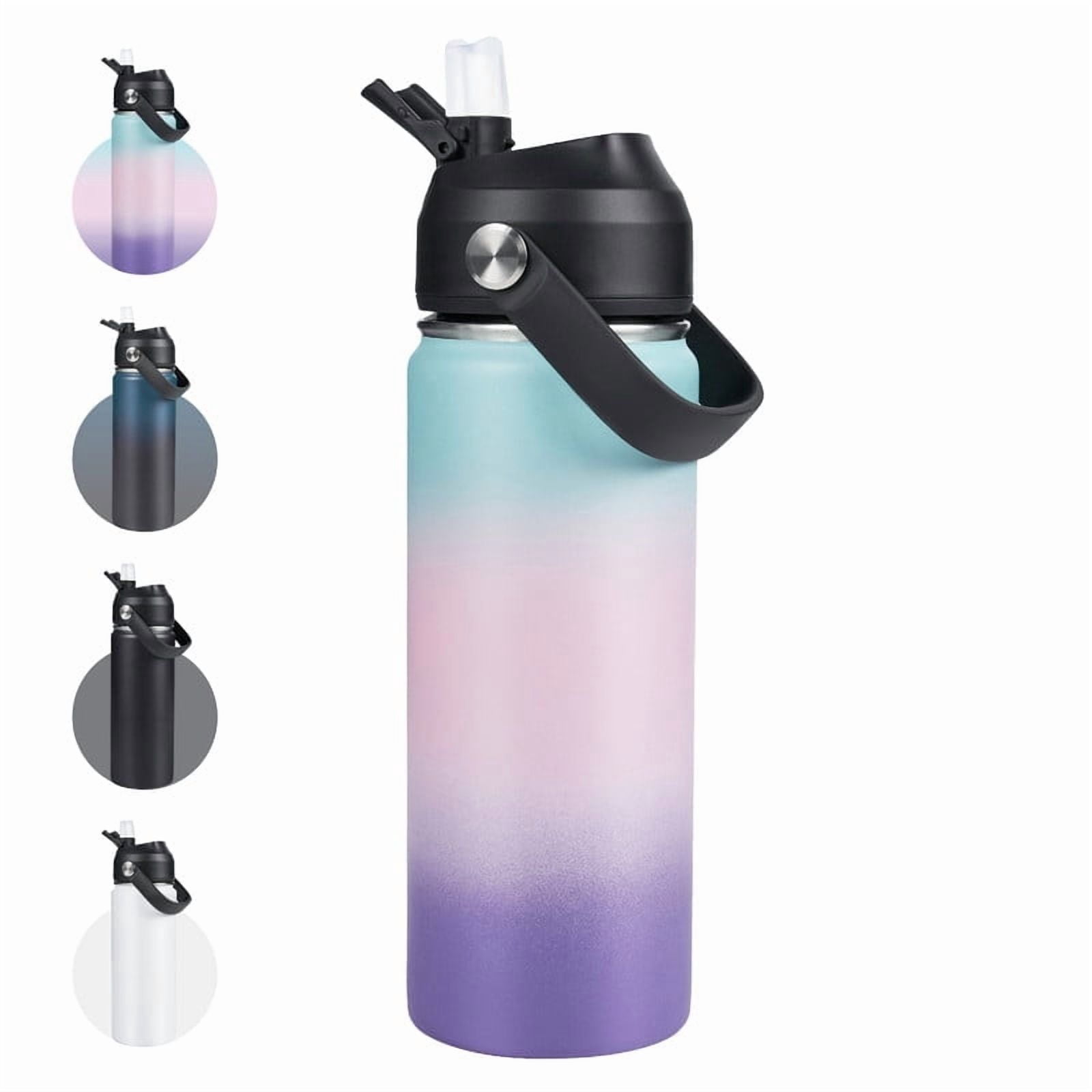 Daluvenix Stainless Steel Water Bottle with Straw Lid, 18oz Vacuum Insulated Water Bottles for Sports, Travel, Pink (2 Pack)