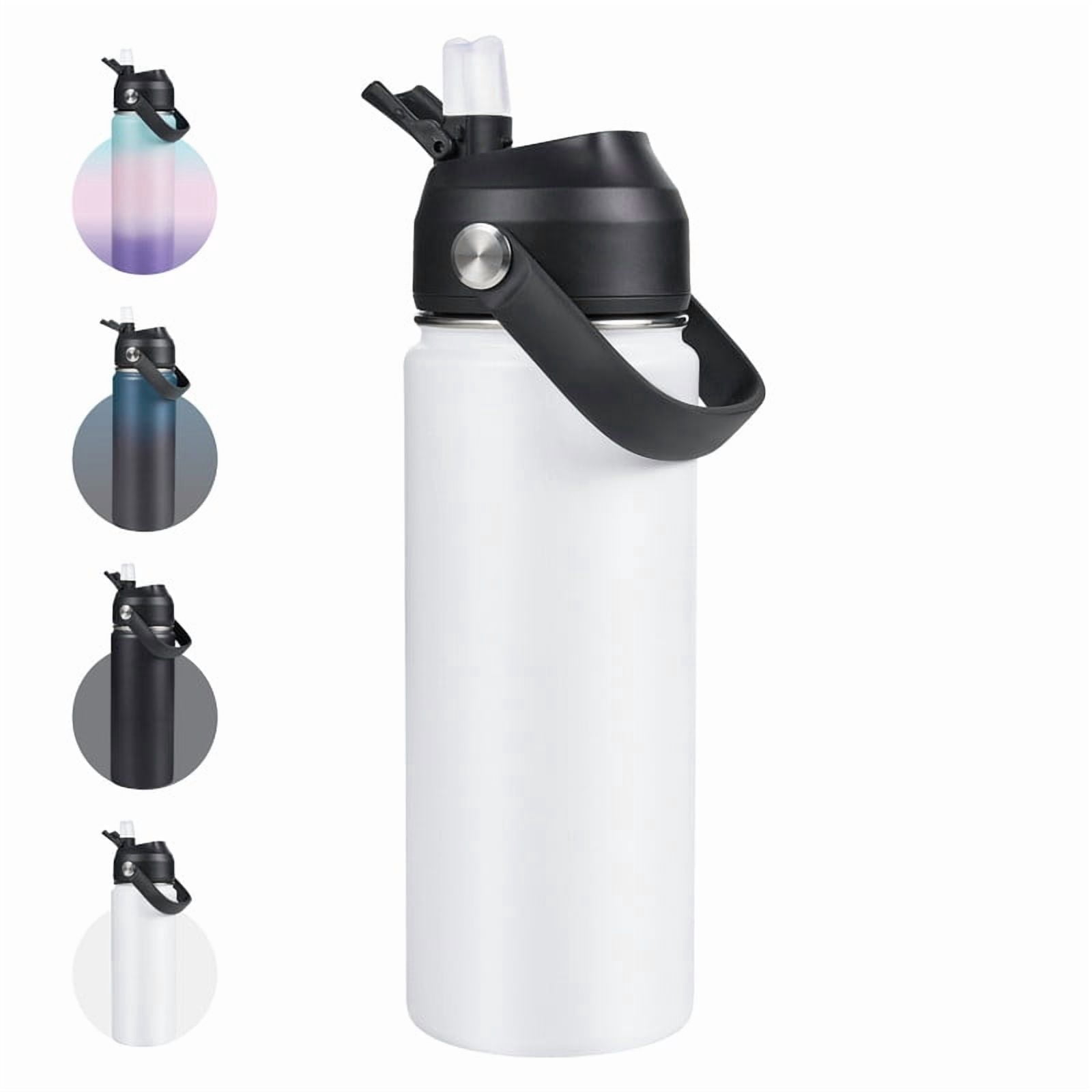 Daluvenix Stainless Steel Water Bottle with Straw Lid, 18oz Vacuum Insulated Water Bottles for Sports, Travel, White (2 Pack)