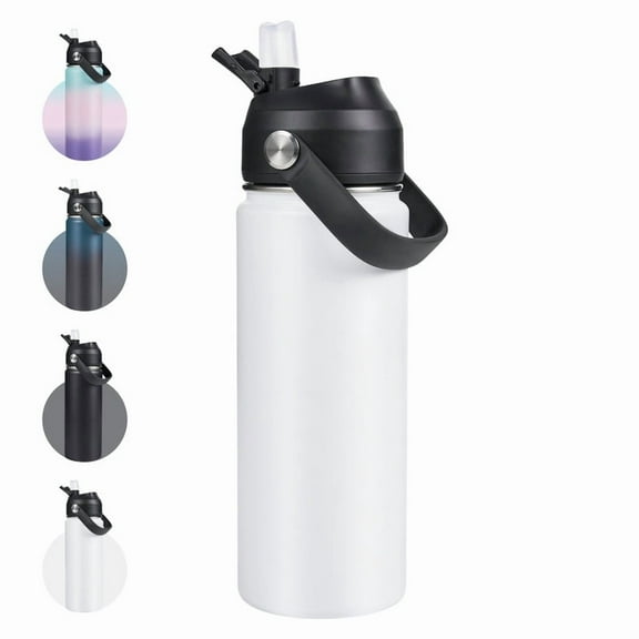 Daluvenix Stainless Steel Water Bottle with Straw Lid, 18oz Vacuum Insulated Water Bottles for Sports, Travel, White (2 Pack)