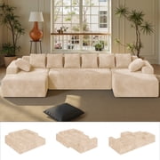 Daluvenix 131" Modular U-Shaped Sectional Sofa, Oversized Corduroy Couch with Double Chaise, Brown