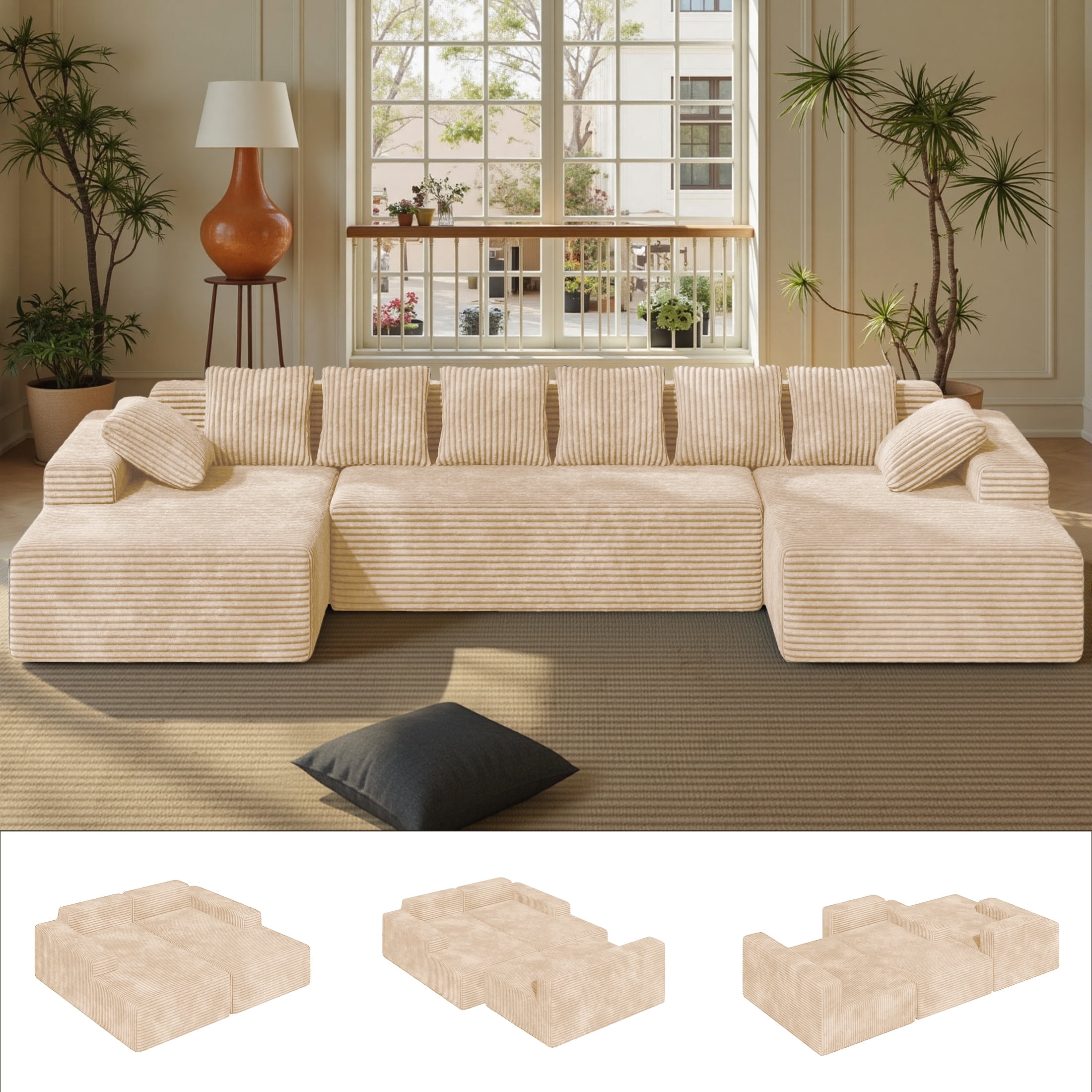 Daluvenix Nbsp 131 Modular Sectional Couch Modern U Shaped Floor Sofa Double Chaise Lounge Free Combination Luxury Couches Living Room Brown: What to Expect