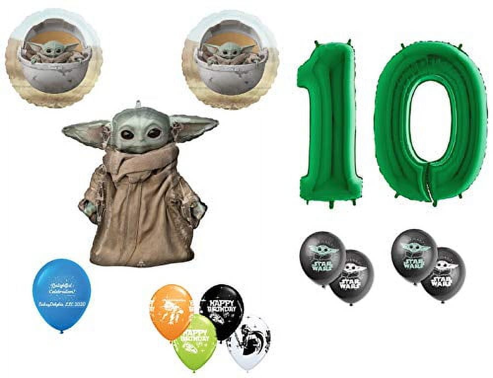 DalvayDelights 10th Birthday Baby Yoda The Child Mandalorian Star Wars Party Balloon 13 Piece Bouquet Birthday Party
