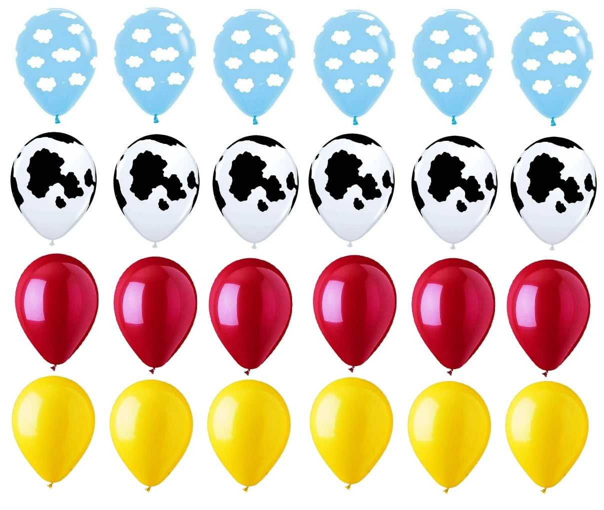 DalvayDelights 11" Multi-color Toy Story Cow Cloud Red Yellow Latex Balloons 24 Count Set
