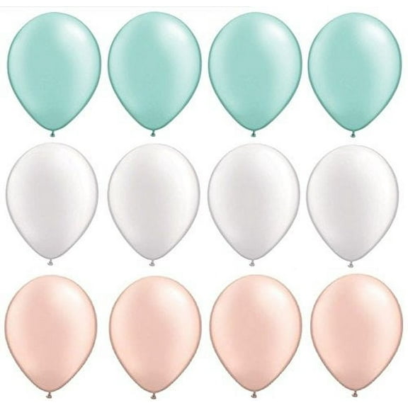 DalvayDelights 12 Pearl Mint Green White Peach (Creamsicle) 12" Party Baby Shower Wedding Deluxe Latex Balloons