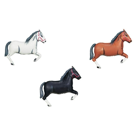 DalvayDelights 3 Piece Horse Shaped 43" White Black and Brown Foil Mylar Balloons Party Set
