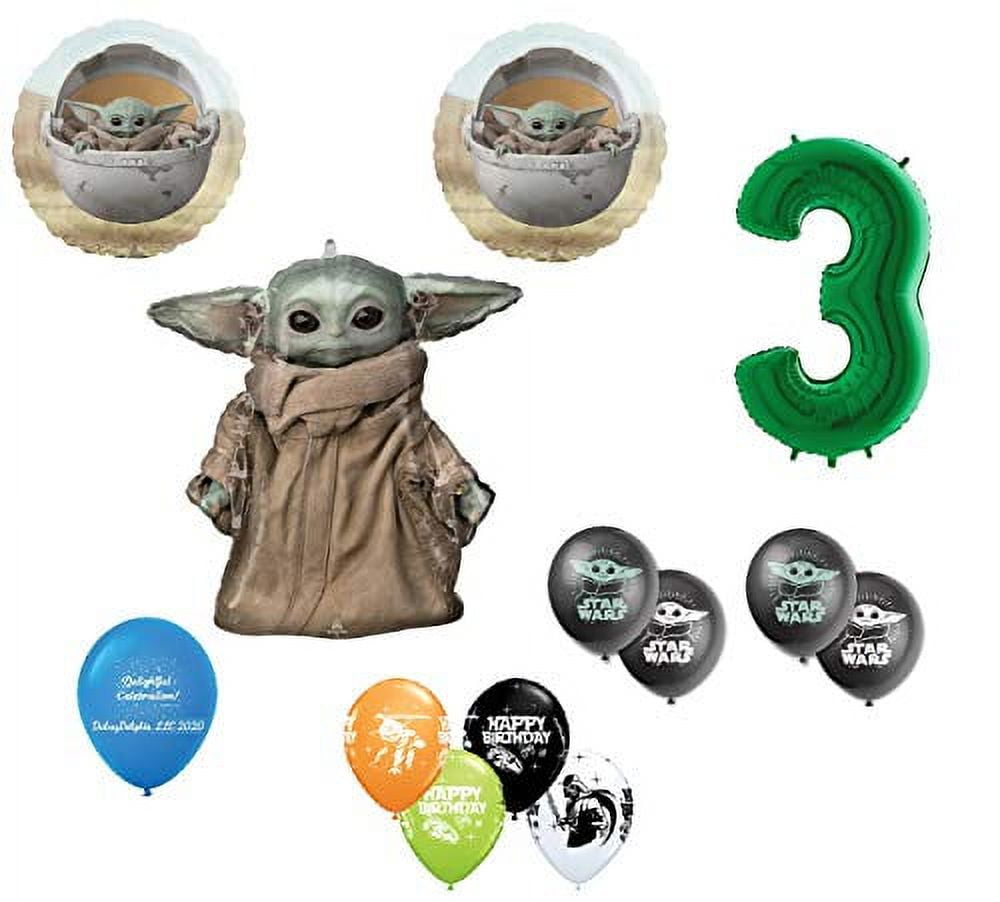 DalvayDelights 3rd Birthday Baby Yoda The Child Mandalorian Star Wars Party Balloon 13 Piece Bouquet Birthday Party