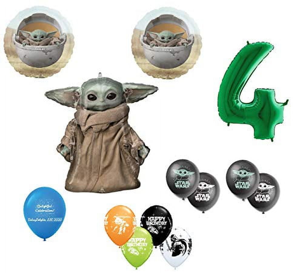 DalvayDelights 4th Birthday Baby Yoda The Child Mandalorian Star Wars Party Balloon 13 Piece Bouquet Birthday Party