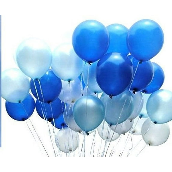 DalvayDelights 50 Count Pearl Light Blue, Royal Blue, White Latex Balloons, perfect for any event