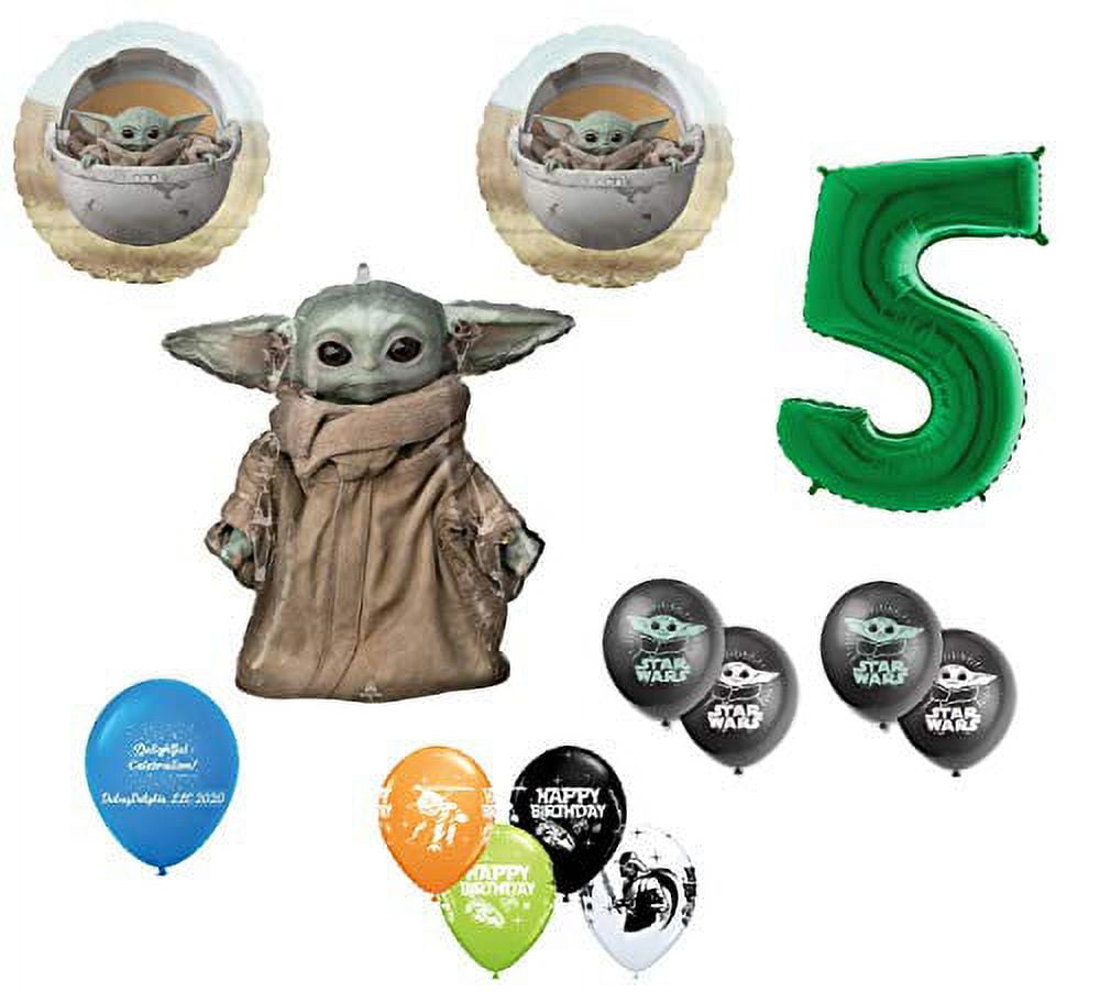 DalvayDelights 5th Birthday Baby Yoda The Child Mandalorian Star Wars Party Balloon 13 Piece Bouquet Birthday Party