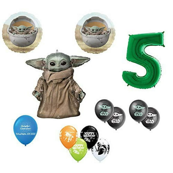 DalvayDelights 5th Birthday Baby Yoda The Child Mandalorian Star Wars Party Balloon 13 Piece Bouquet Birthday Party