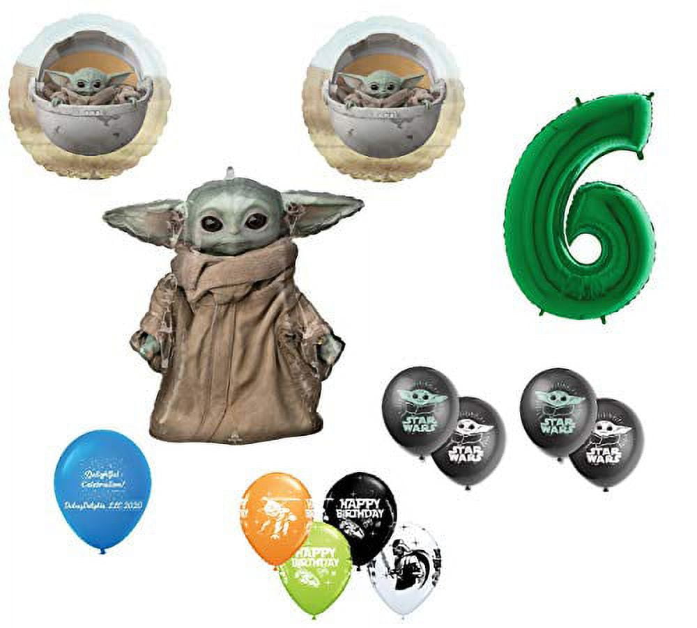 DalvayDelights 6th Birthday Baby Yoda The Child Mandalorian Star Wars Party Balloon 13 Piece Bouquet Birthday Party