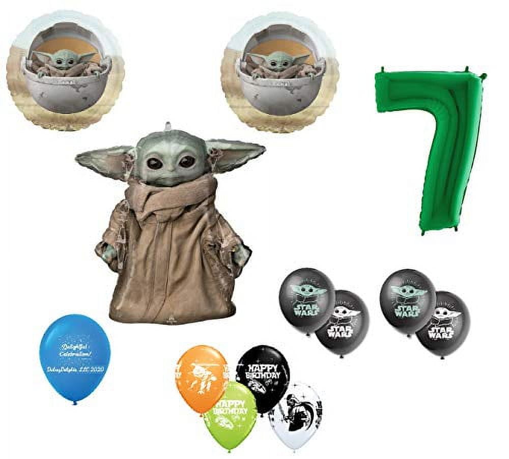 DalvayDelights 7th Birthday Baby Yoda The Child Mandalorian Star Wars Party Balloon 13 Piece Bouquet Birthday Party