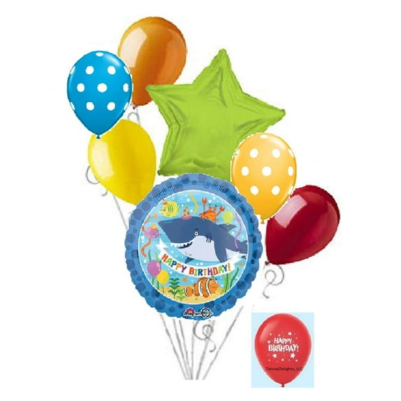 DalvayDelights 8 Pc Shark Happy Birthday Under The Sea Creatures Balloon Bouquet Fish Ocean Crab Clownfish Nemo