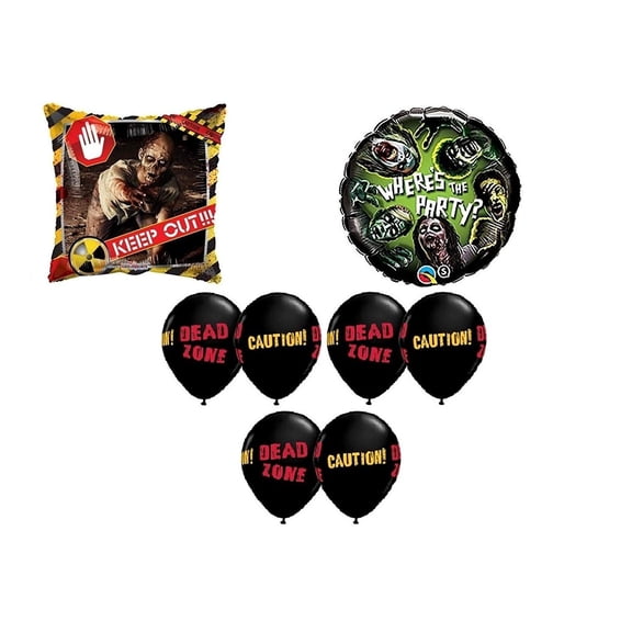 DalvayDelights 8 Piece Where's The Party Zombies The Walking Dead Zone Halloween Birthday Party Balloons Decorations Supplies Set