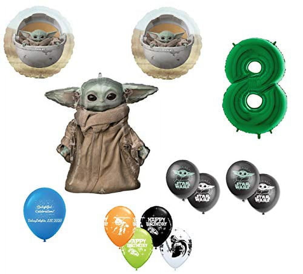 DalvayDelights 8th Birthday Baby Yoda The Child Mandalorian Star Wars Party Balloon 13 Piece Bouquet Birthday Party