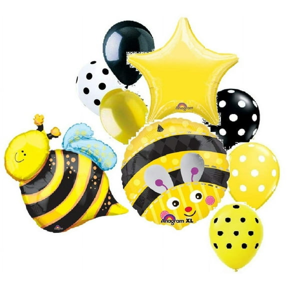 DalvayDelights 9 pc Happy Buzzy Bumblee Bee Balloon Bouquet Party Decoration Happy Birthday Baby Shower B