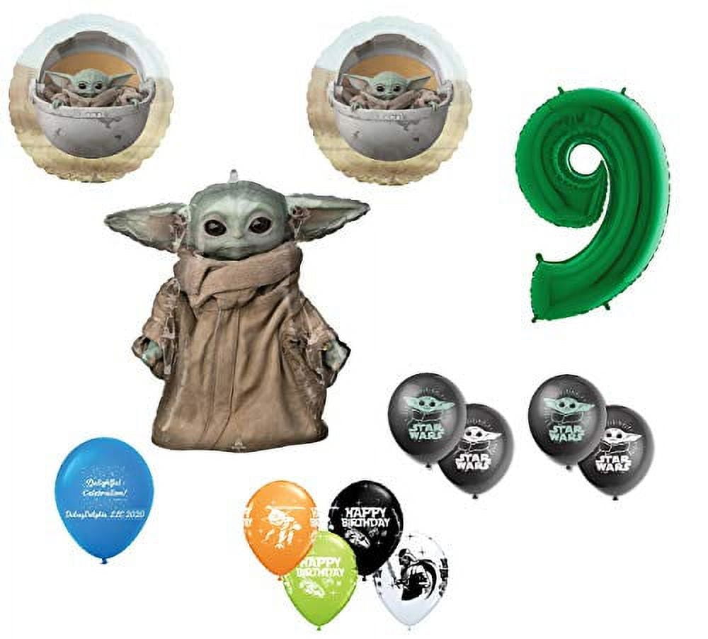 DalvayDelights 9th Birthday Baby Yoda The Child Mandalorian Star Wars Party Balloon 13 Piece Bouquet Birthday Party