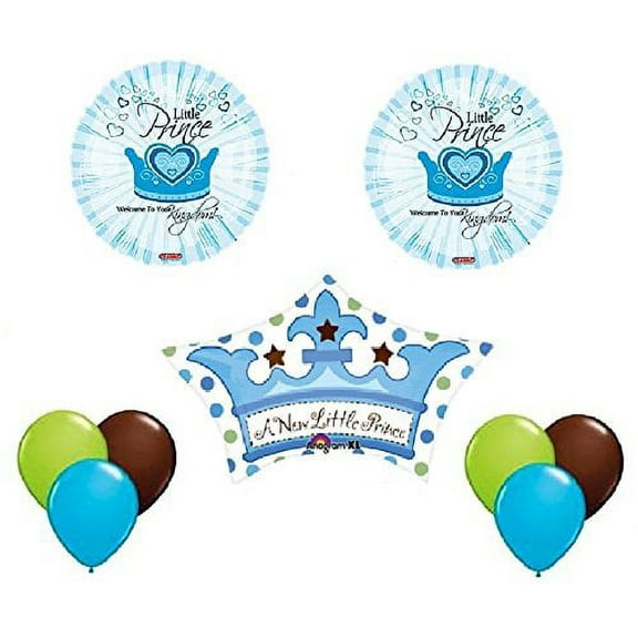 DalvayDelights BOY A Little Prince Crown Polka DOTS Baby Shower 9 Piece Mylar & Latex Balloons Set B