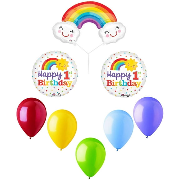 DalvayDelights Clouds Rainbow 1st Colorful Birthday Party Mylar Balloons Set